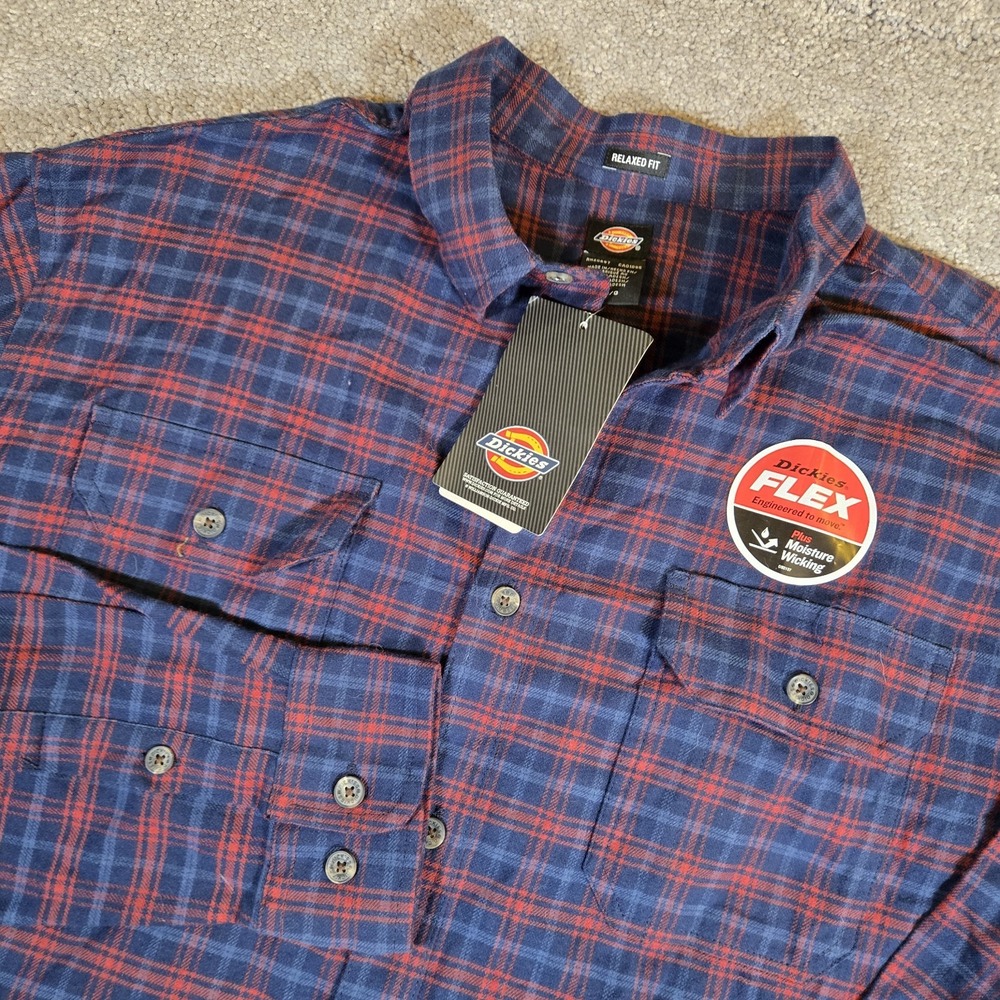 Dickies Mens Flex Plaid Flannel Collared Long Sleeve Button-Up Size Large‎